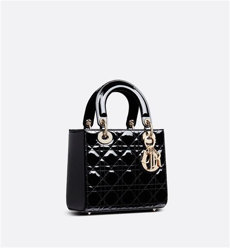 dior mini vernice nera|Borsa piccola Lady Dior Pelle di vitello verniciata Cannage nera.